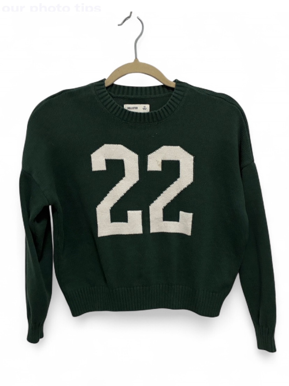 Hollister Dark Green Knit Cropped Sweater with White '22'